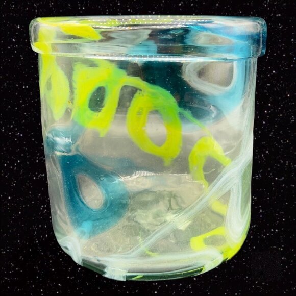 Anthropologie Art Glass Vase Planter Multicolor Glass Swirls Large 6”T 5.5”W - Picture 2 of 7